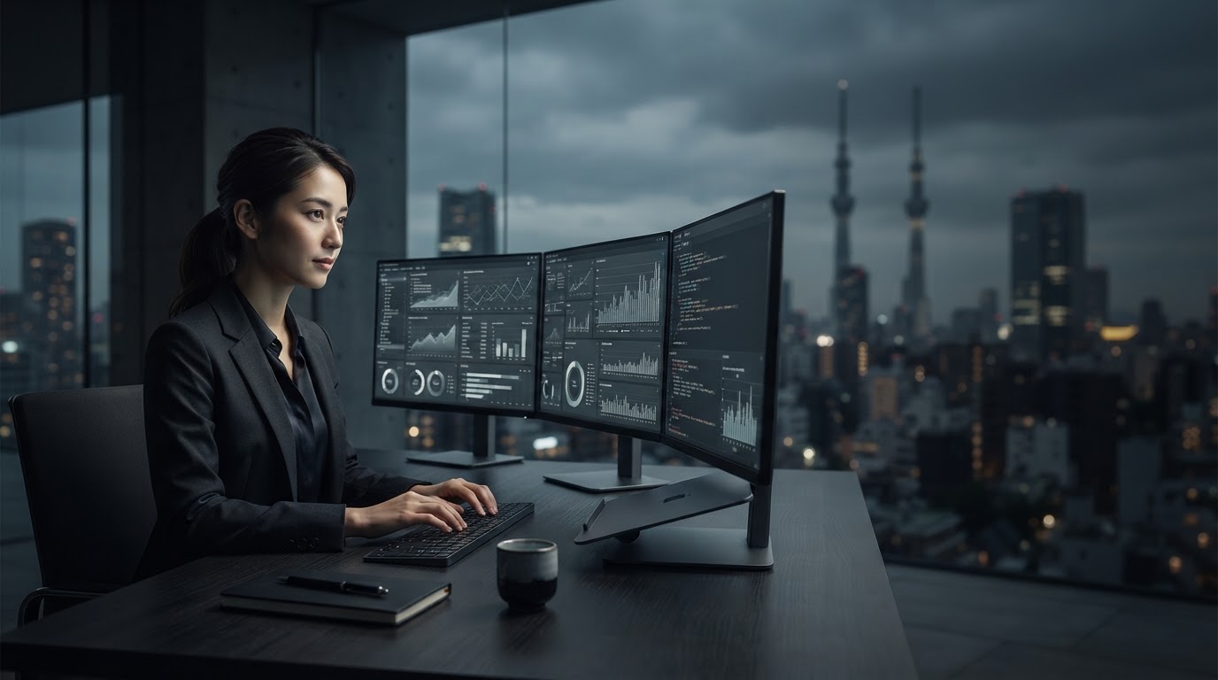 Qarfina AIのAI分析ダッシュボードが市場データを解析する様子